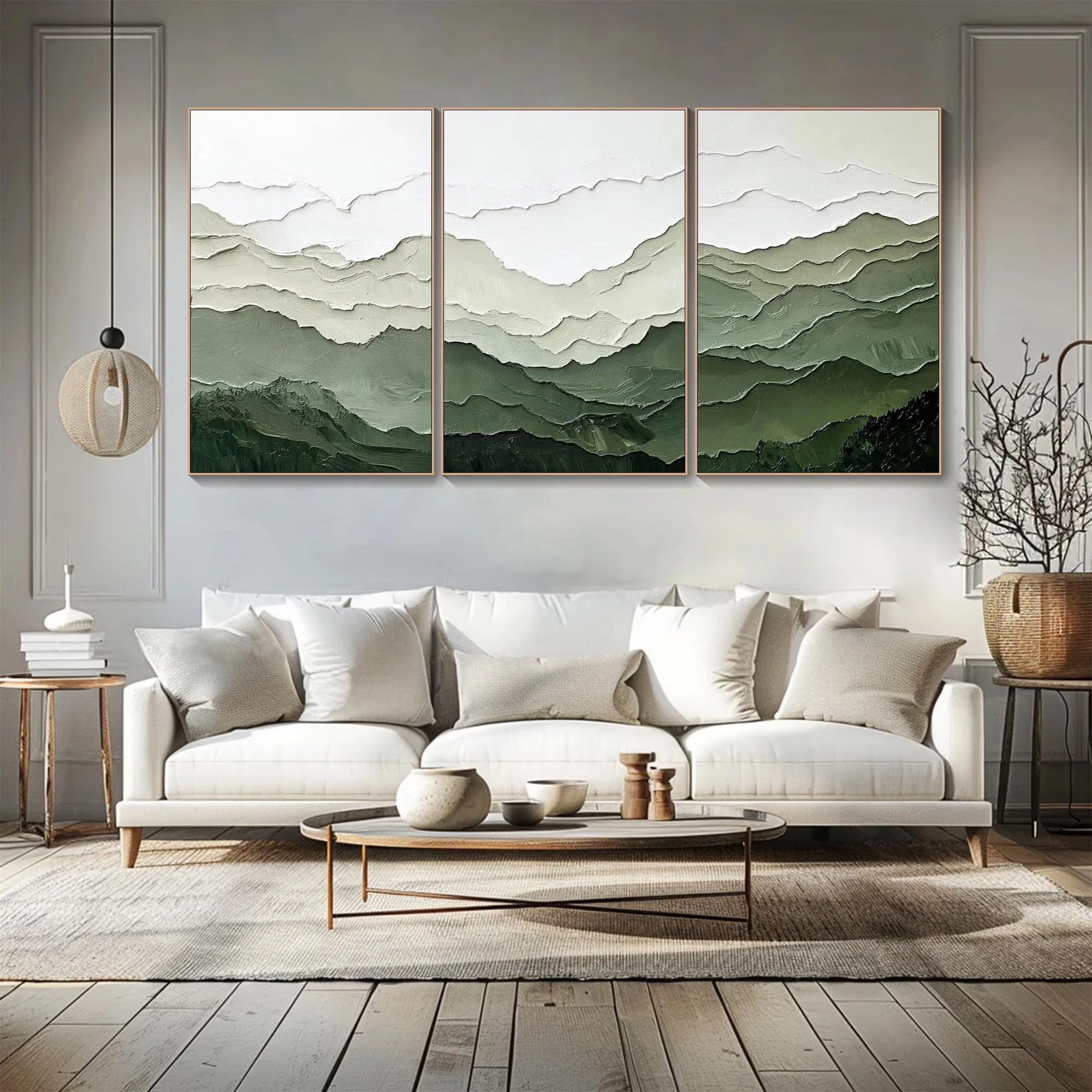 Green Mountain Textured Canvas Wall Art Abstract Layered Landscape Painting Poster Print For Living Room Bedroom Home Wall Decor