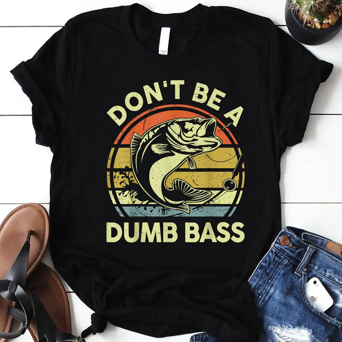 Fishing-Shirt Don't Be Dumb Bass Funny Dad T-Shirt