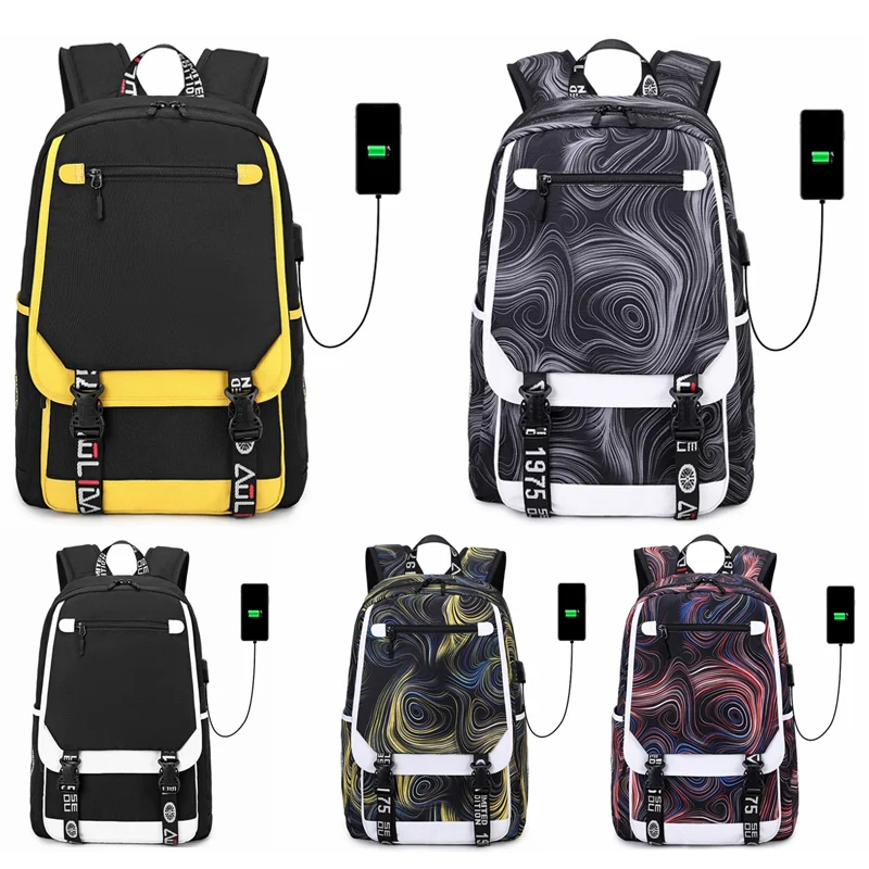 Fashion Girls Boys Kids Backpacks Teenager USB Charging Laptop Backpack Women Men Rucksack Travel Bag Mochila