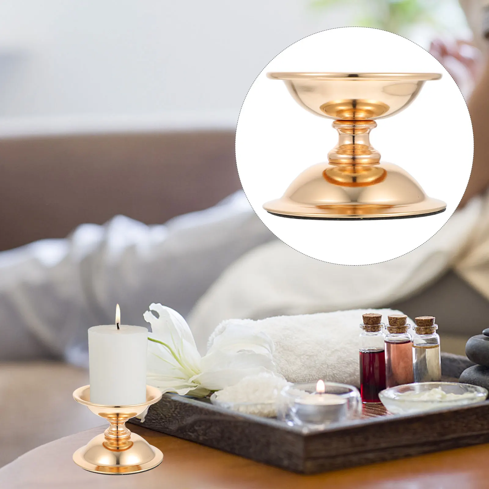 

1pc Premium Metal Holder Iron Wrought Candlestick Aroma Temple Plating Reusable Gift For Spa Lovers