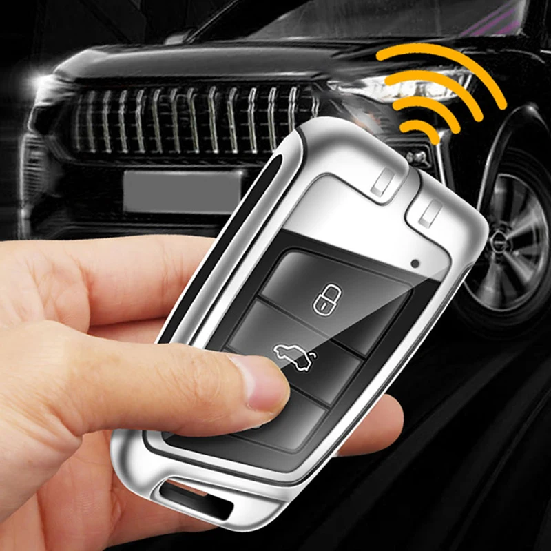 Zinc Alloy Leather Car Remote Key Case Capa Titular Shell Fob para Skoda Karoq Proteção Chaveiro Buckle Keyless Acessórios