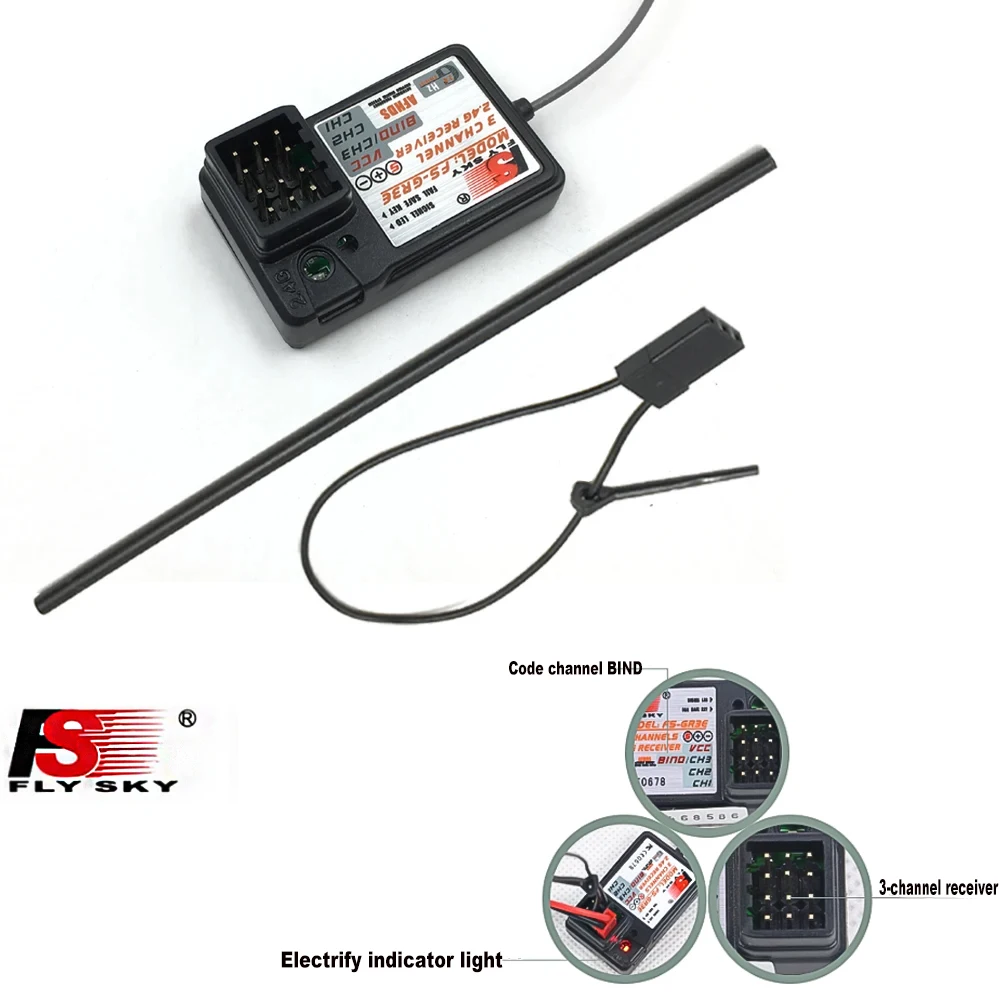 Flysky FS-GR3E 2.4G GR3E Receiver 3 Channel No Waterproof with Failsafe GT3B GR3C Upgrade for RC Boat Car GT3 GT2 Transmitter