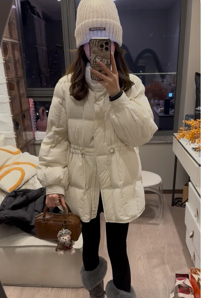 

Женская куртка Xuanxuanchen средней длины, 90% пух, с поясом, теплая, для повседневной носки, на молнии