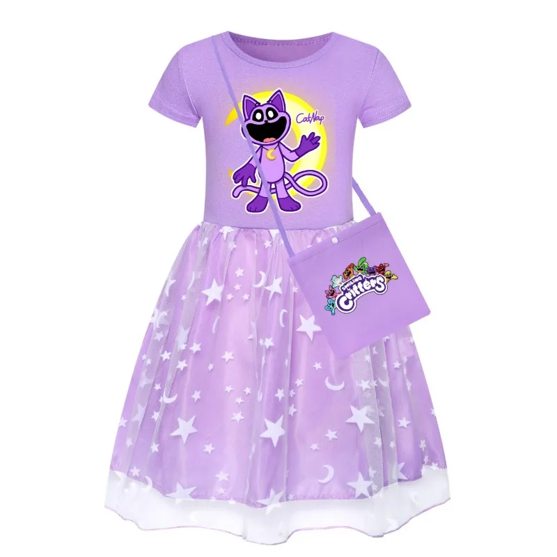 Game Smiling Critters Cat Nap Children Lace Dress Summer Cotton Girl Clothes Princess Rainbow Dress Kid Fashion Clothes Gifts