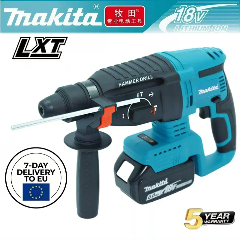 Taladro Percutor Inalámbrico Sin Escobillas Makita DHR242 18V 2J 4700IPM 24mm SDS-Plus de Uso Pesado para Procesamiento de Concreto