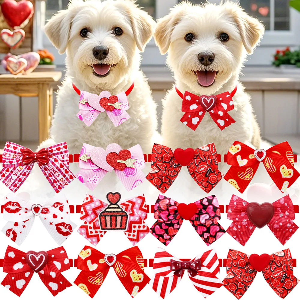 

10PCS New Dog Bowties Pink Style Dog Accessories For Valentine's Day Adjustable Pet Dog Bow Ties Collars Pet Supplies For Dogs