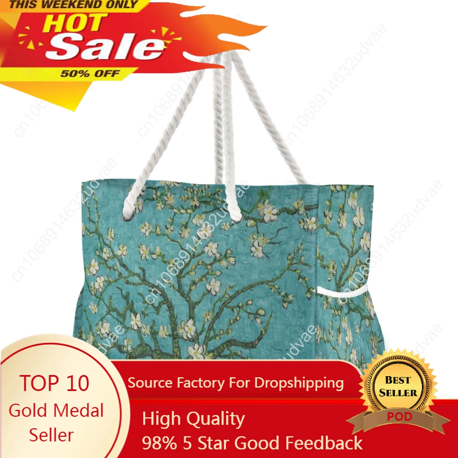 

New Brand Design Luxury Women Shoulder Handbag Van Gogh Art Almond Blossom Tree Large Beach Ladies Bags Sac A Main Femme