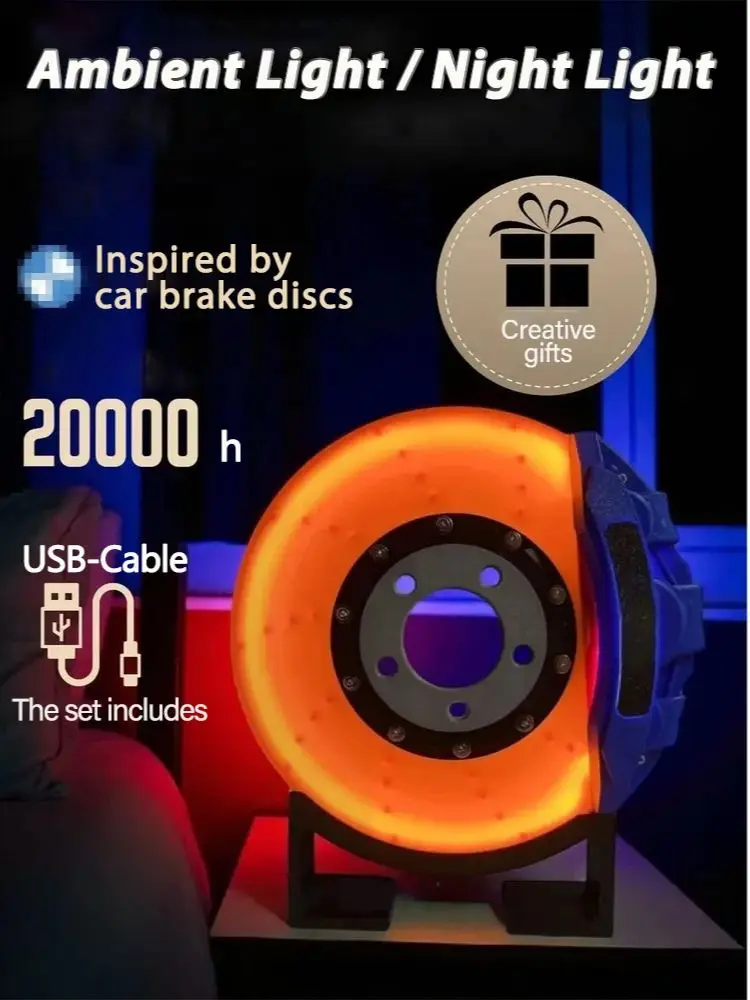 Brake Disc Light Atmosphere Charging DIY Handmade Ornaments LED Brake Lighting Office Bedroom For Men Holiday Gift Decoration