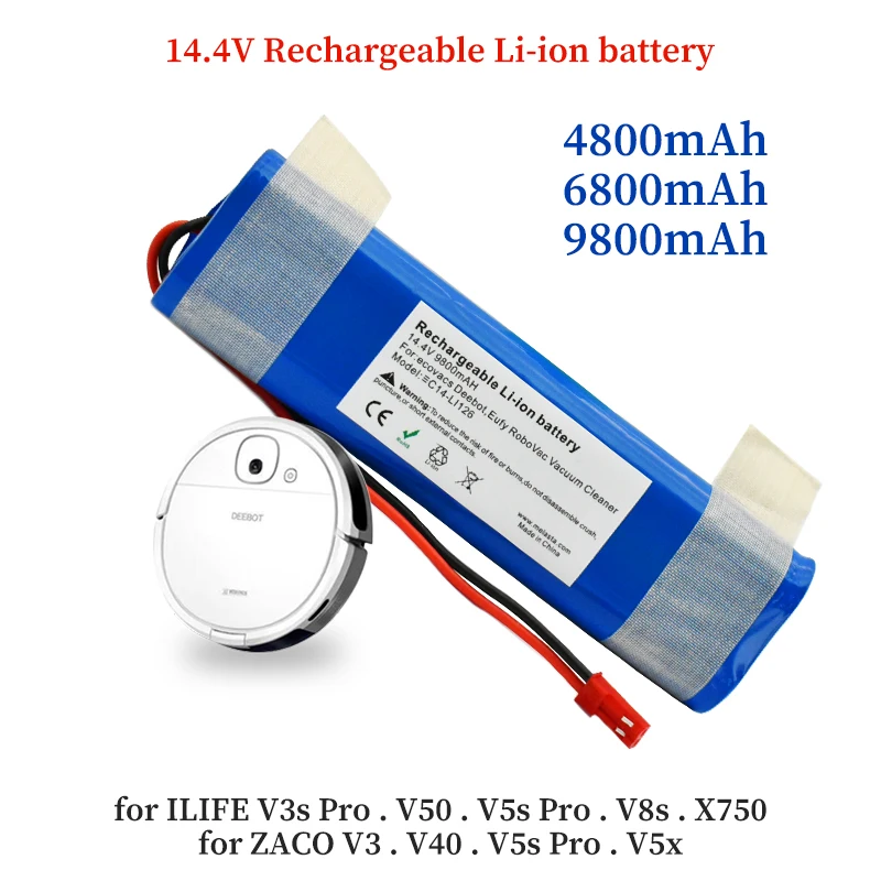 

2023 New Echte 14.4 V 6800mah 18650 Lithium-Batterie F ür ILIFE V3s Pro, V50, V5s Pro, V8s, x750 Roboter-staubsauger Batterie