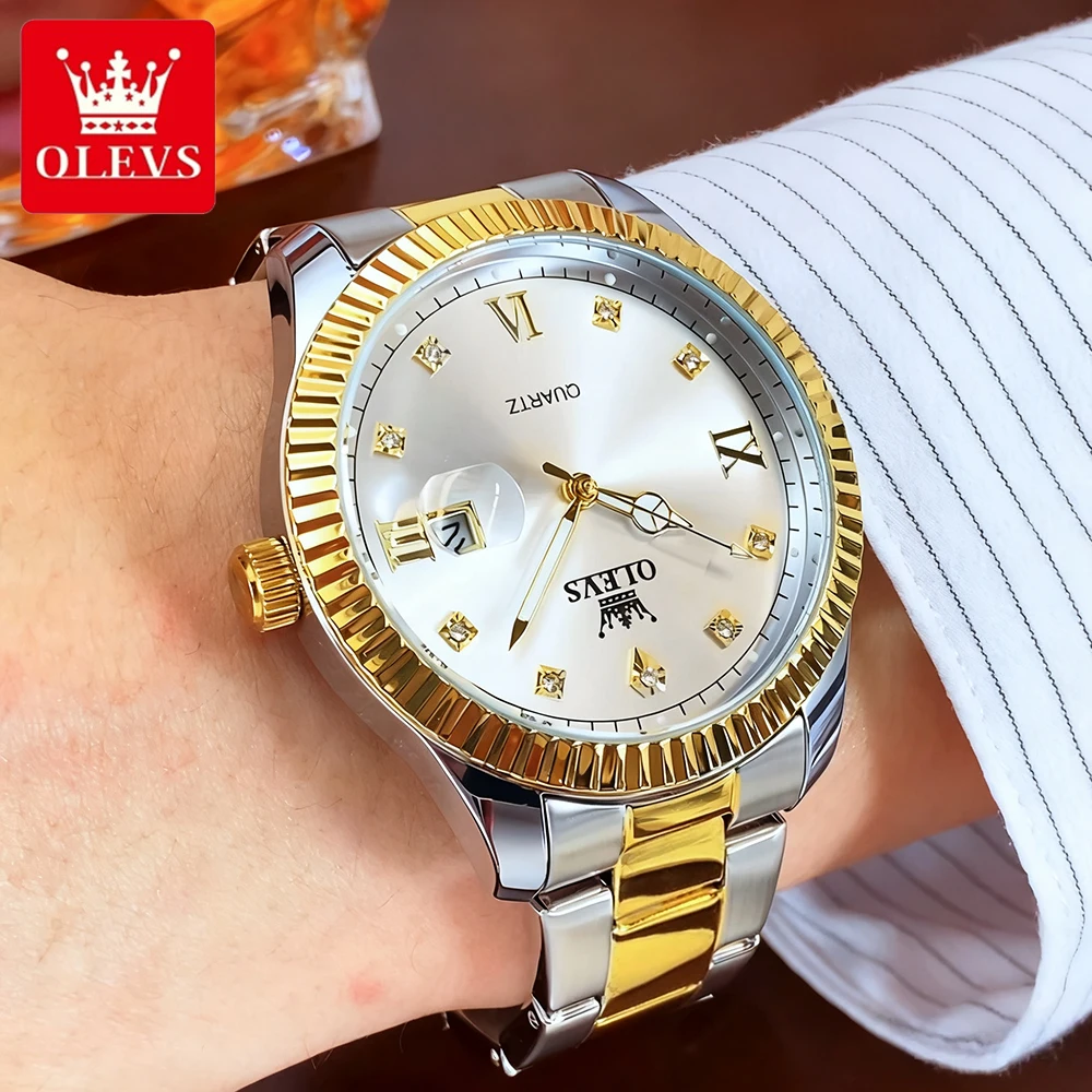 OLEVS Orologi da uomo 5606G Top Brand Classico Moda Orologio al quarzo originale per uomo Texture Lunetta filettata Impermeabile Data luminosa