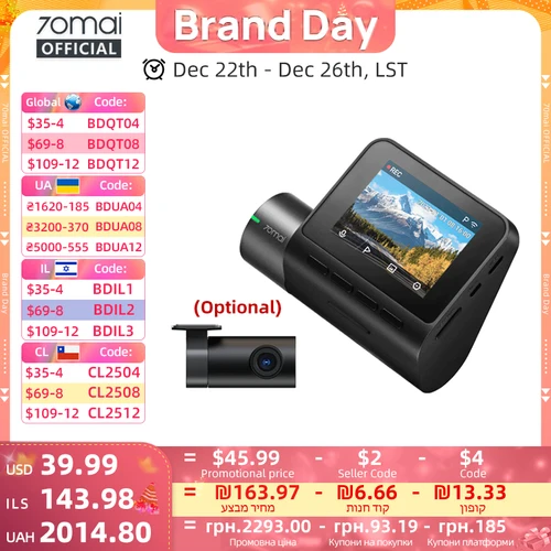 70mai Dash Cam A200 2 ''pantalla LCD 70mai A200 coche DVR1080P grabadora automática 24H soporte de estacionamiento 130 °   Grabación de doble canal FOV