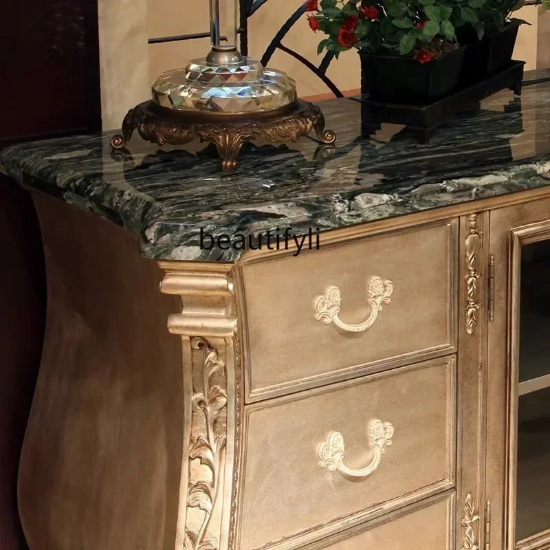 

2003Q Мраморный чайный шкаф в европейском стиле, резной сервант для прихожей, бытовой качественный резной декоративный шкафчик
