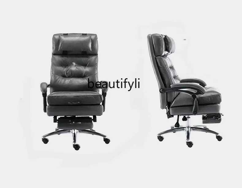 Genuine Leather Executive Chair Reclinable Office Ergonomic Chair Sofa Computer Nap Office Seating
