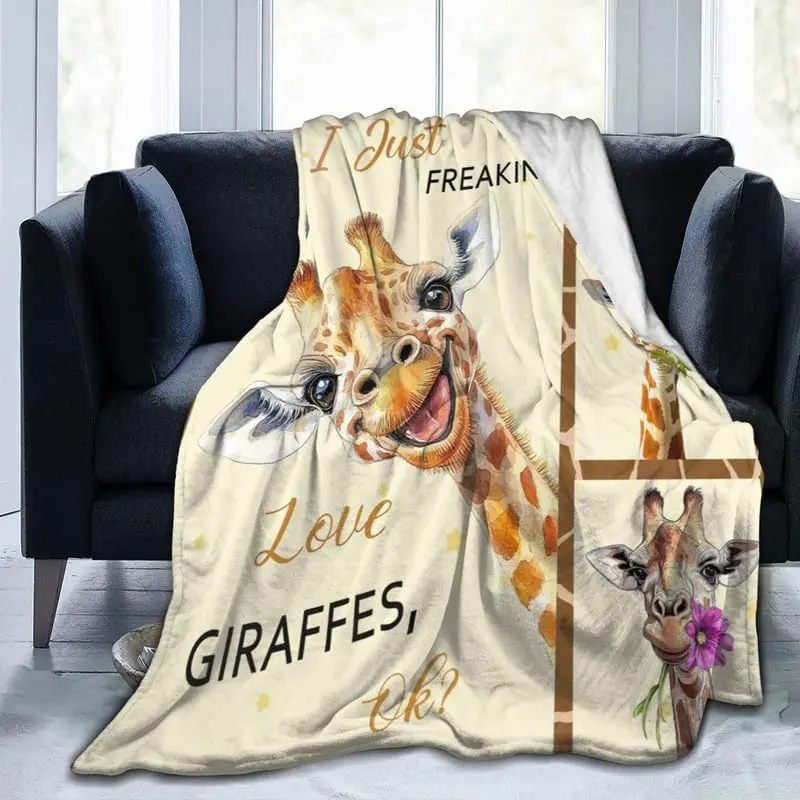 Funny Giraffe Love Throw Blanket Cozy Lap Decor Safari Animal Print Fleece Throw for Autumn Spring Home Decoration Gift