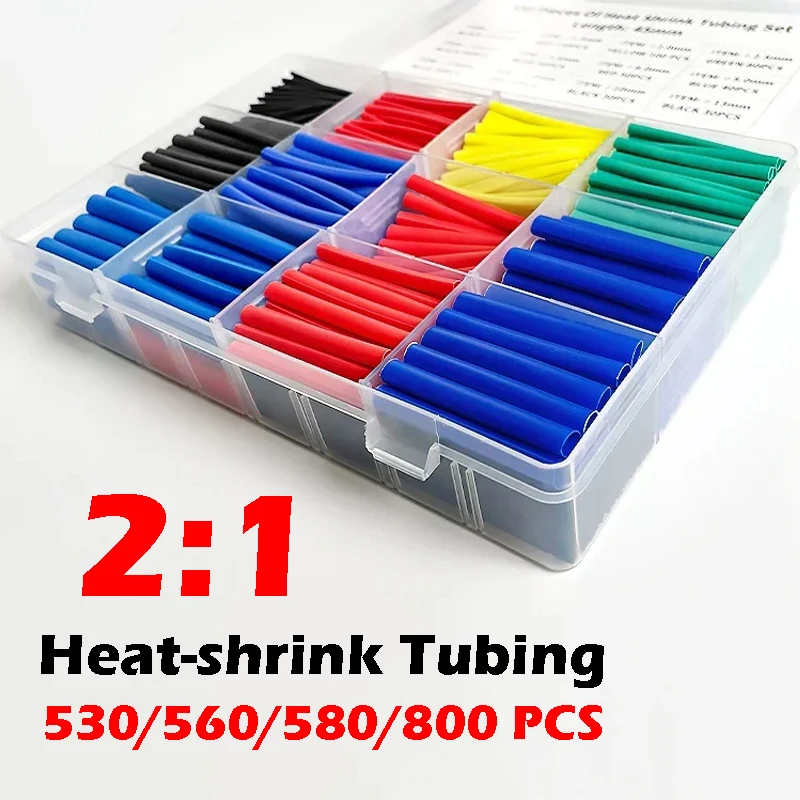 

530/560/580/800 PCS Heat-shrink Tubing 2:1 Thermoresistant Tube Heat Shrink Electrical Connection Wire Cable Insulation Sleeving