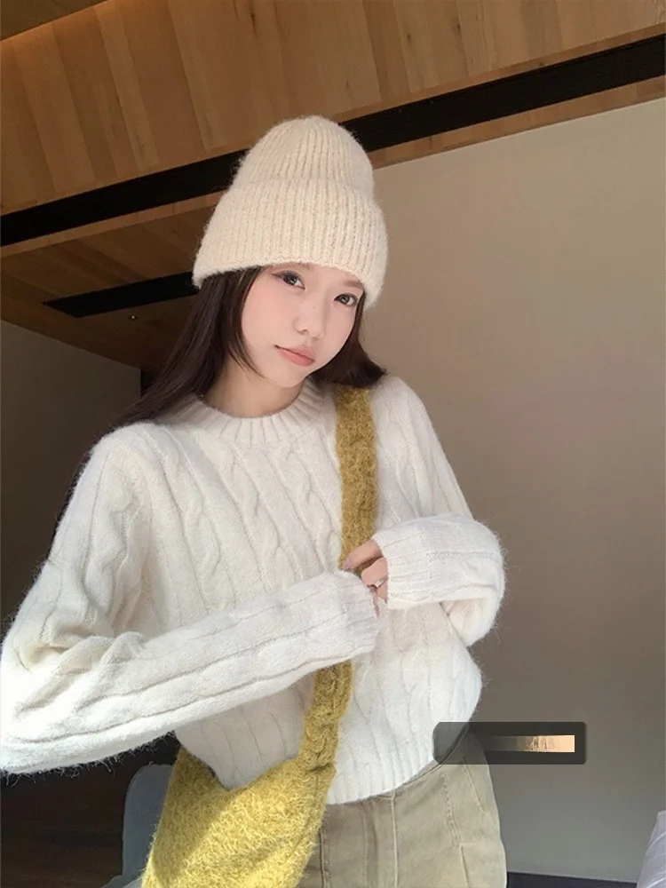 

Корейский женский розовый вязаный свитер Long Sve Slim Fit Soft Cozy Winter Inner Wear Casual Loose pe round Ne Warmth