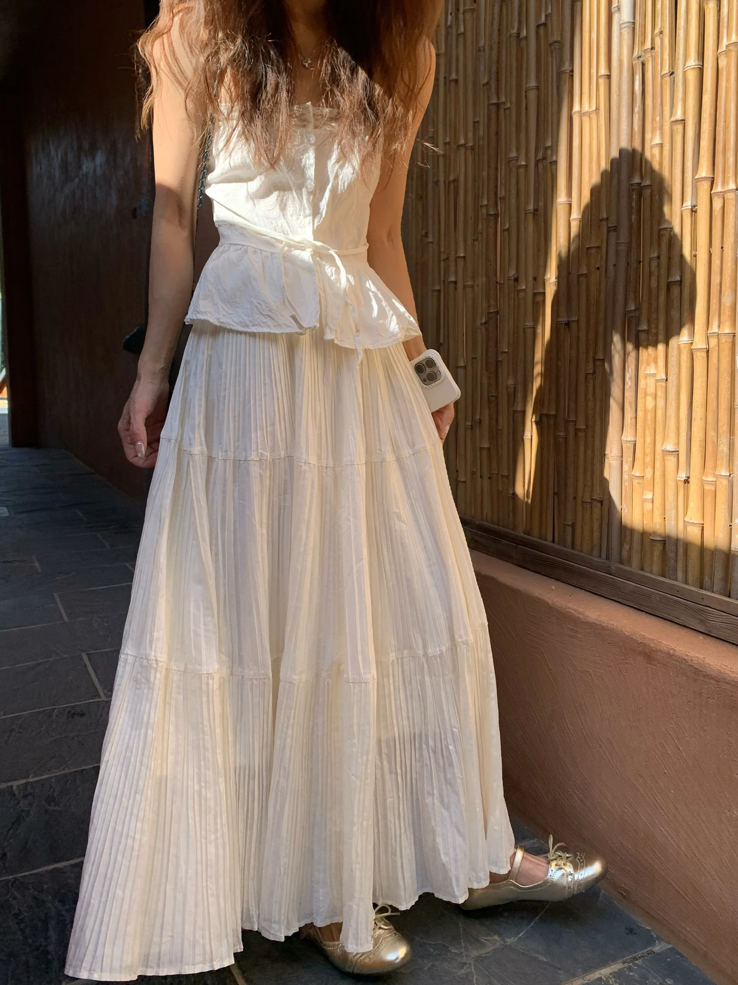 

Ретро-юбка с высокой талией, плиссированная, женская, свободная, удобная, длинная, А-силуэт, миди, весна 992, корейский стиль, модная