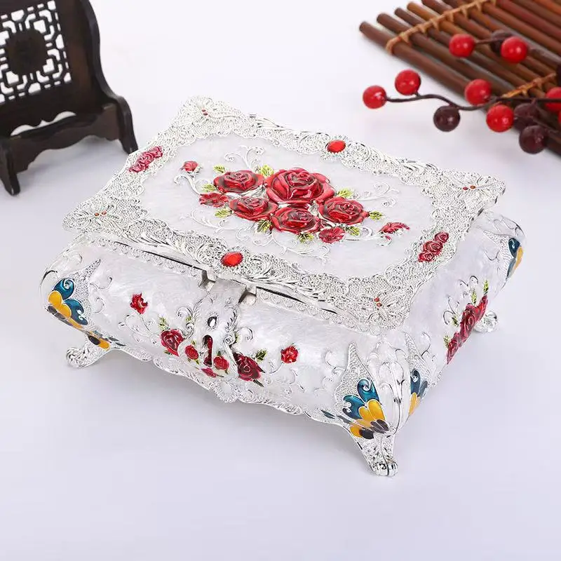 

cx Light Luxury Vintage Flower Box Square Rose with Mirror Storage Box