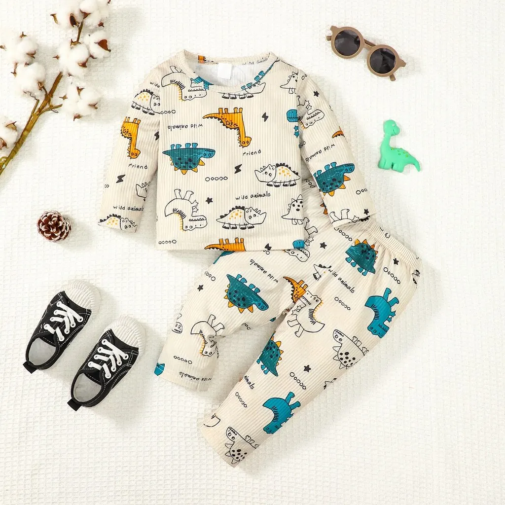 6 Months to 3 Years Baby Boy Spring&Autumn Clothing Set Cute Dinosaur Print Long Sleeved Top+Pants Toddler Boy Casual Clothing