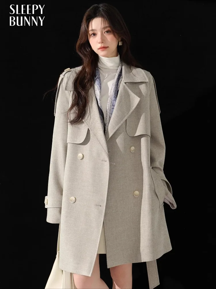 

Vintage Long Trench Coat for Women Autumn Mid-Length Overcoat Loose Fit Casual Outerwear Elegant Lapel Jacket Chic Outer Layer
