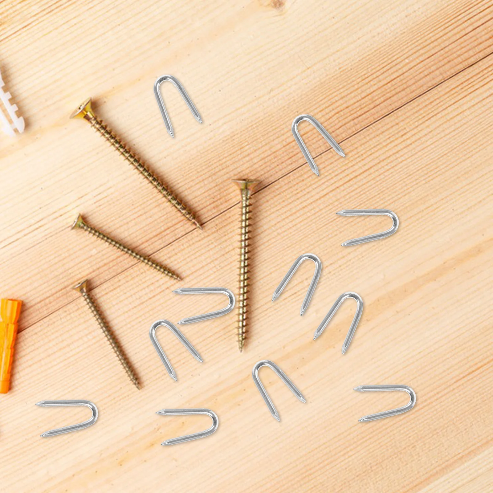 

BUTIFULSIC 50pcs Iron U Shaped Fence Nails Wire Mesh Spikes Garden Decor Silver Stakes for Outdoor Fixing