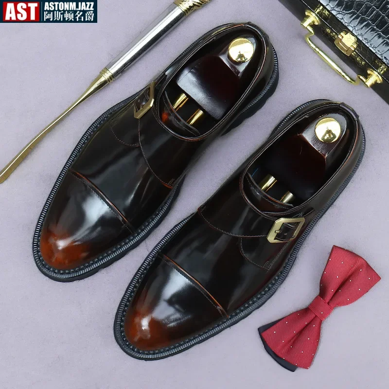 

Роскошные мужские деловые туфли из лакированной кожи, модные итальянские качественные туфли ручной работы с пряжкой из натуральной кожи, 2025 г., свадебные мужские туфли