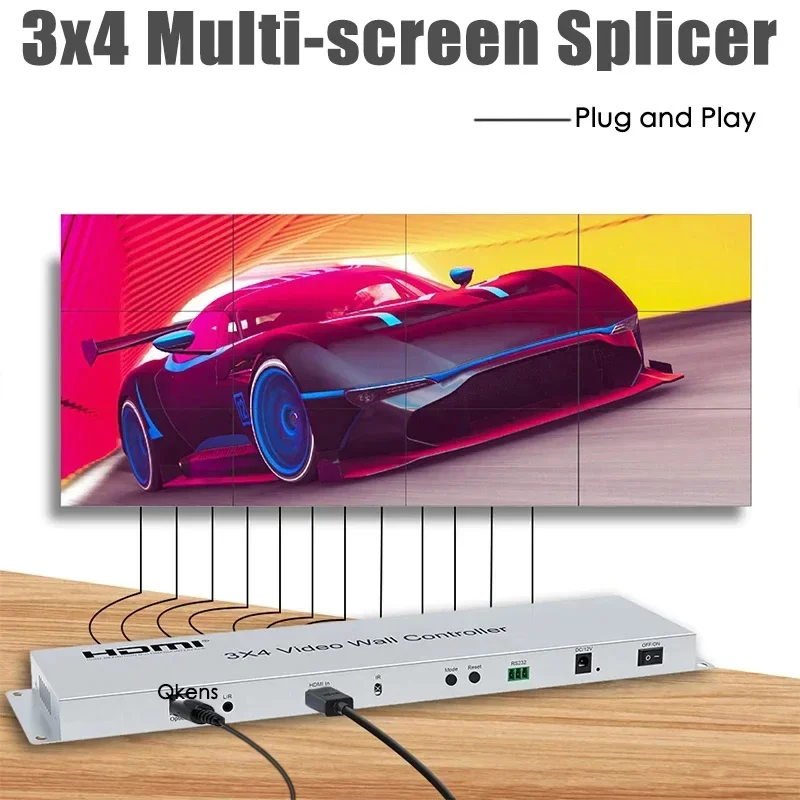 3x4 Multi Screen Splicer 2x2 2x3 2x4 3x3 1x3 1x4 1x6 6 12 TV Splicing Box HDMI Video Wall Controller processore compensazione bordo