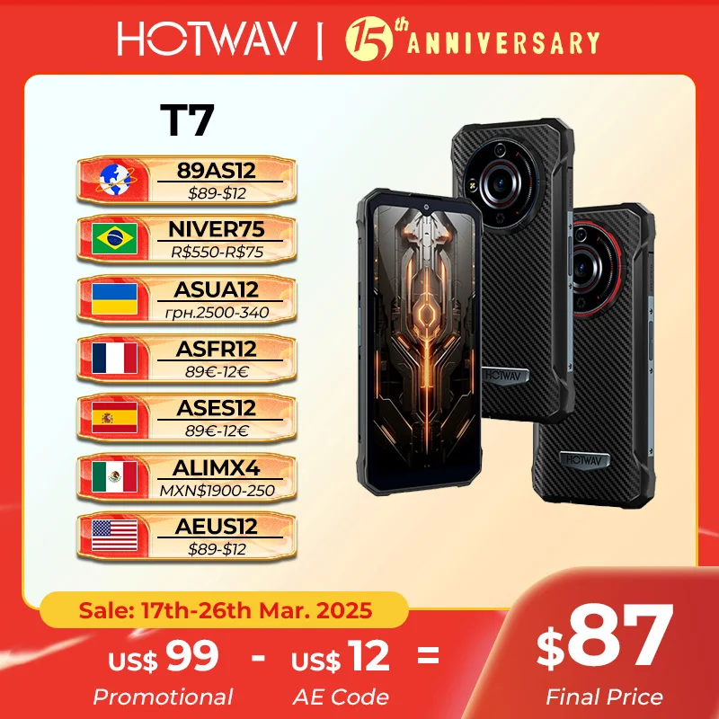 [World Premeire] HOTWAV T7 Rugged Smartphone 6.52'' HD+ Ultra Thin 6280mAh Battery MobilePhone 21MP Rear Android 13 Cellphone