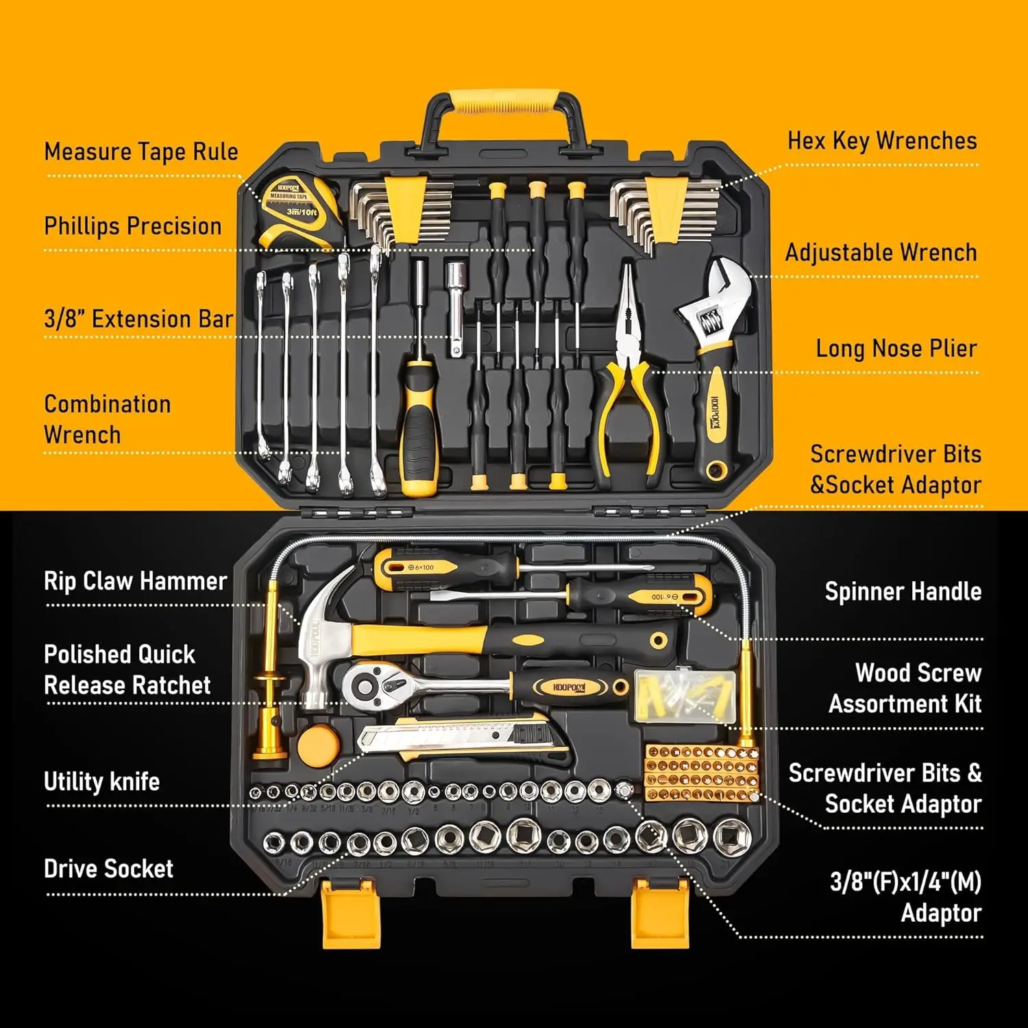 159-Piece Tool Set with Storage Case for Home, Auto Repair, and DIY Projects