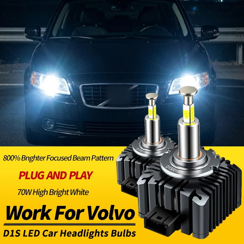2PCS D1S 70W LED Headlight Bulbs Turbo Lamps Canbus For Volvo XC60 08-12 V70 08-17 V50 08-11 XC90 08-16 S80 S80L 07-16 S60 10-11
