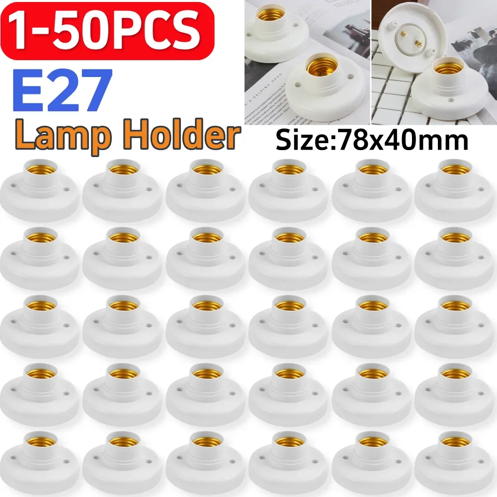

50Pcs E27 Screw Cap Socket White Gold Ceiling Light Lamp Bulb Fixing Base Stand Light Bulb Holder Lamp Socket For Home 220V