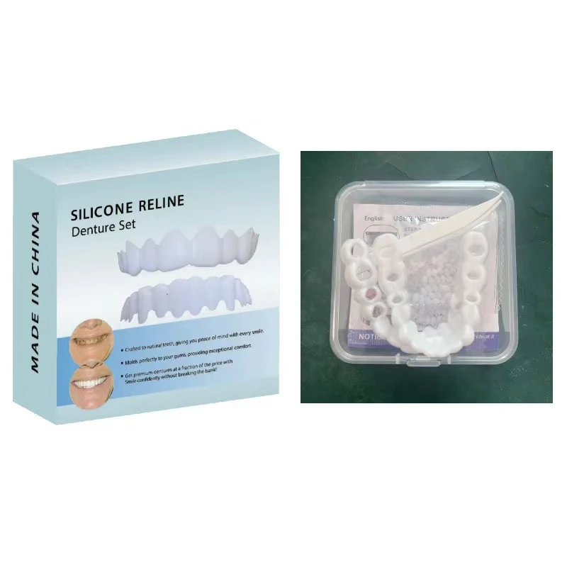 حار 2025 جديد المفاجئة ابتسامة العلوي السفلي غطاء الأسنان كاذبة قشرة ابتسامة مثالية الراحة صالح فليكس طقم أسنان الأقواس مع الملقط