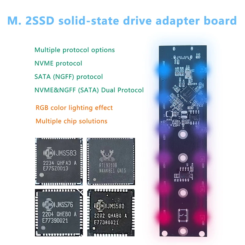 RGB M2 SSD Case M.2 NVME SSD Enclosure M.2 To USB C Transparent Hard Drive Enclosure For NVME PCIE NGFF SATA M/ B Key SSD Disk