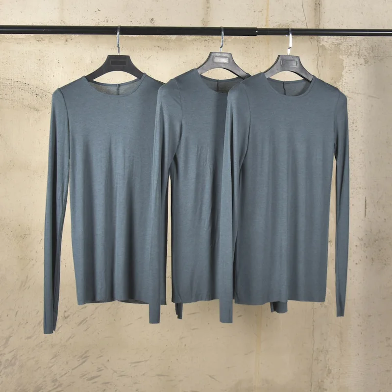 RO Style Tees Men's Ultra-thin Semi Wool Containing Long Sleeved Base T-shirt Round Neck Slim Fit Top