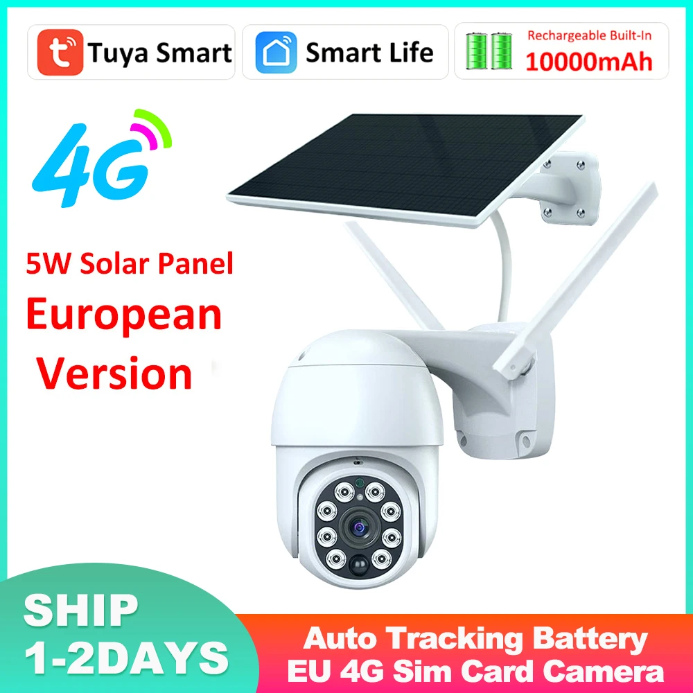 Tuya Smart Security 3MP 4G Sim 5W Solar 10000mAh Outdoor Rechargeable Battery Surveillance Auto Tracking Patrol Camera EU Band