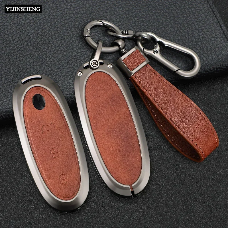 3 Buttons Zinc Alloy + Leather Car Key Case Cover Shell Skin Holder For 2024 Dongfeng NAMMI 01 new Energy Remote Key Protection