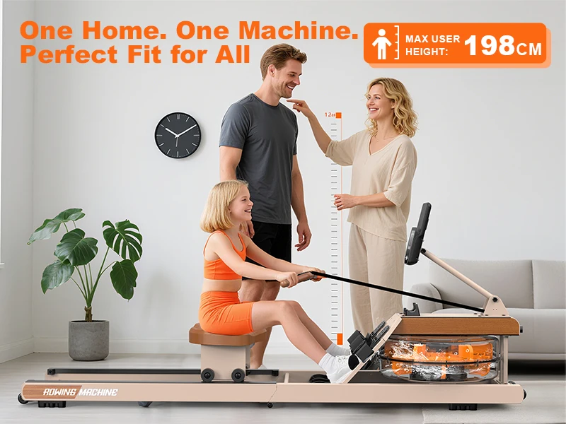Faltbares Wasser-Rudergerät | 160KG Traglast | Bluetooth-Monitor | 180 ° Klappbares Heimtrainer-Rudergerät mit Aufbewahrungsrädern – Detail 10