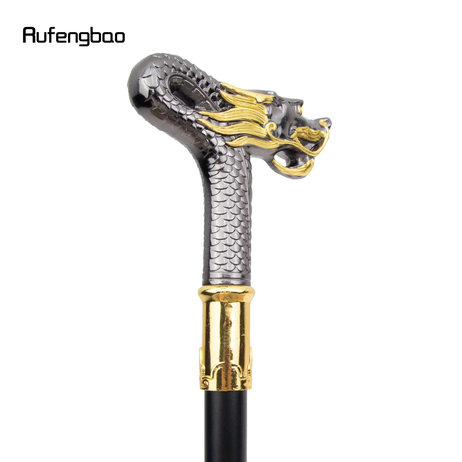 Golden Black Dragon Head Fashion Walking Stick Decorative Stick Cospaly Vintage Party Fashionable Walking Cane Crosier 90cm