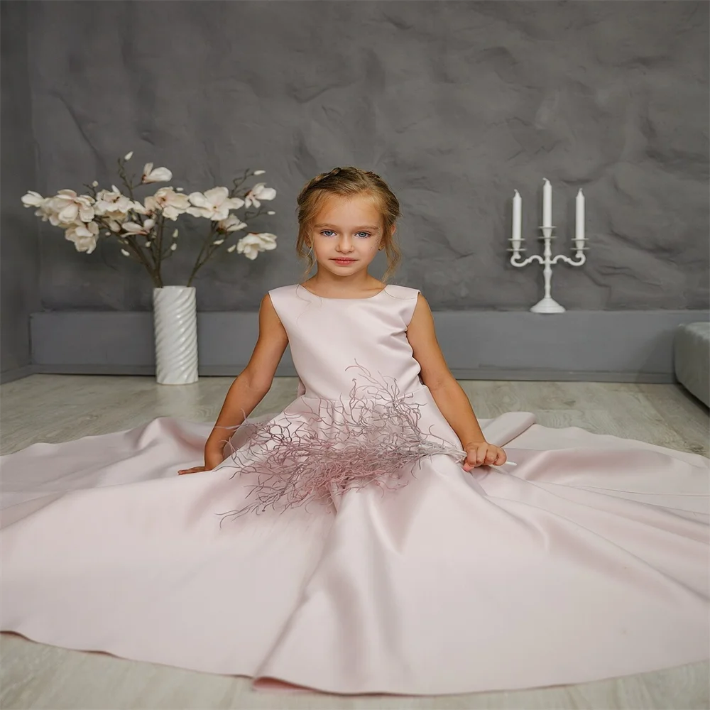 Flower Girl  Dresses Satin Birthday Ball Party First Sacrament Custom Princess Outfit Kids Party Banquet Dress