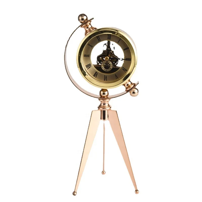 Metal Golden Craft Clock Desk Clock Sitting Study Room Tripod Camera Household Table Clock