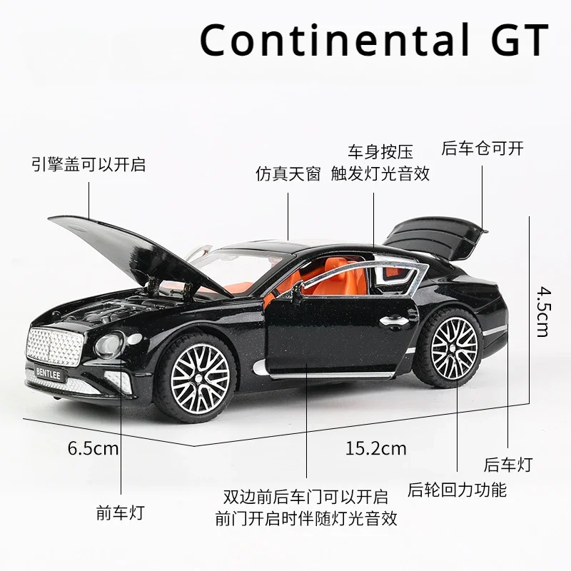 1:32 Bentley Continental GT Metal Vehicle Alloy Model Car Collection Simulation Diecast Toy Sound Light Toys For Children Kids