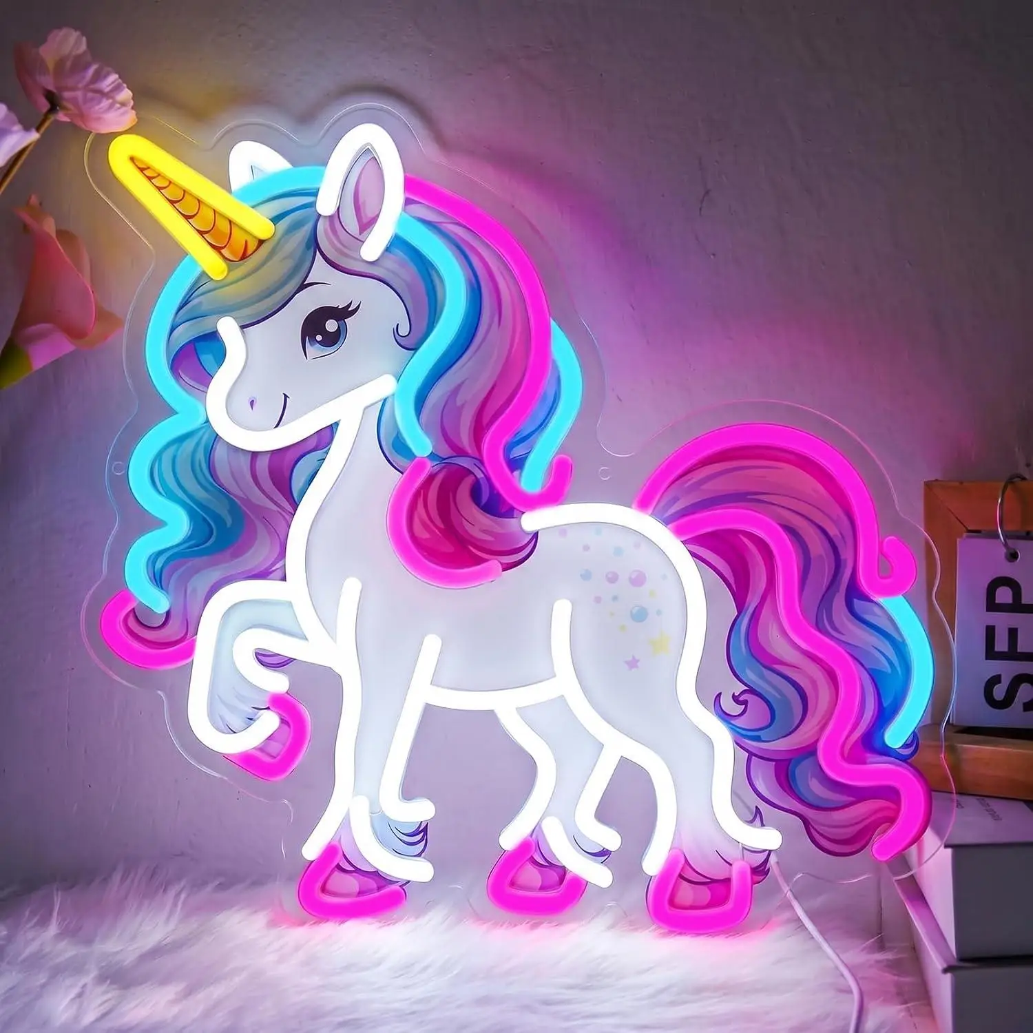 Cute Unicorn Neon Sign Led Wall Hanging Light For Girls Bedroom Kids Room Decor Birthday Party Background Ornament Creative Gift