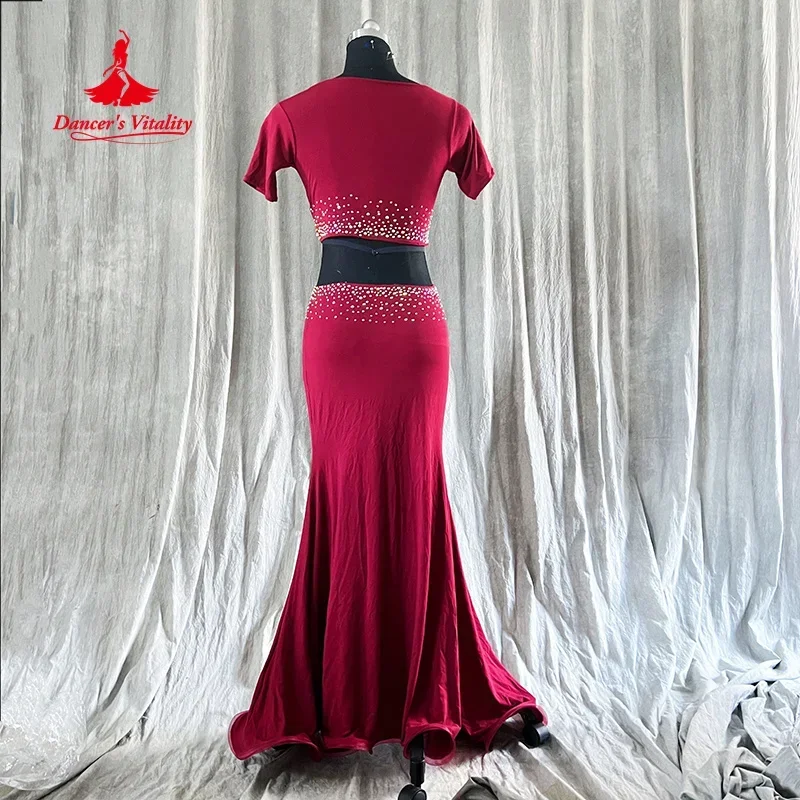 Bauchtanz-Übungsset für Erwachsene und Kinder, maßgeschneidertes Kurzarm-Oberteil + sexy Fischschwanz-Langrock, 2-teilige orientalische Tanzkleidung