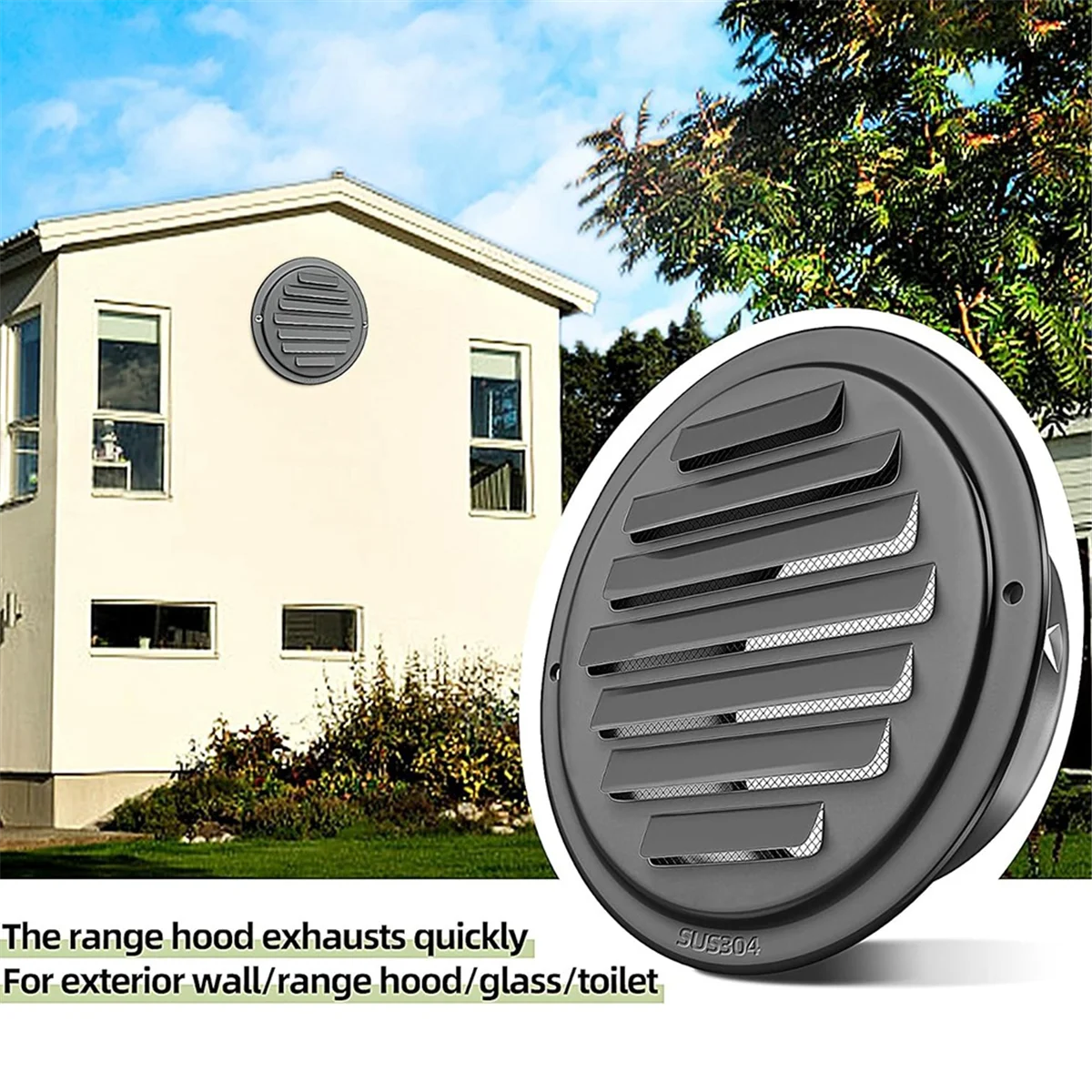 4inch 304 Stainless Steel Air Vents, Louvered Grille Cover Vent Hood Flat Ducting Ventilation Air Vent Wall Air Outlet HGC