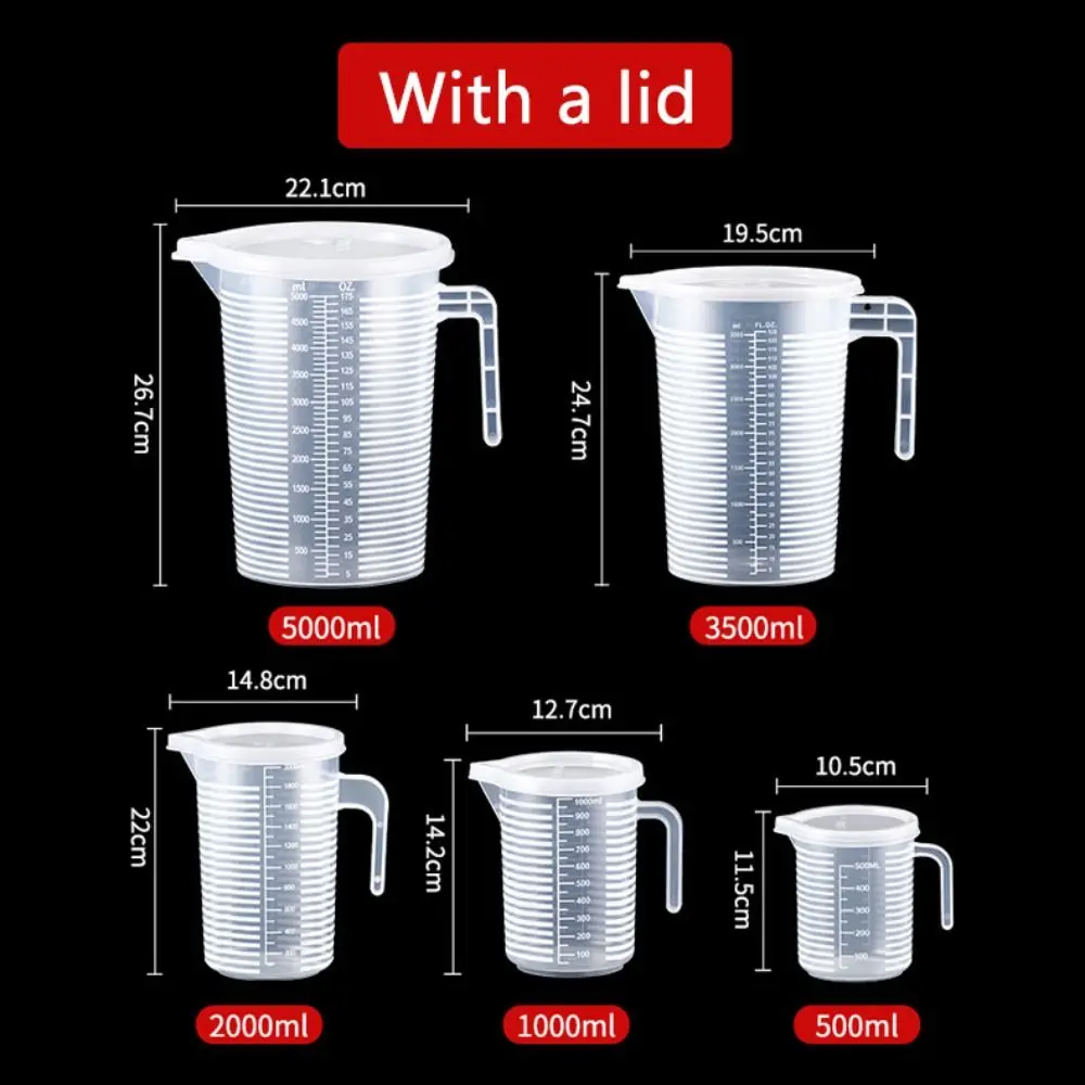 Clear Graduated Measuring Cup Plastic Scale Laboratory Beaker Large Capacity with Lid Transparent Mixing Cup Kitchen Baking