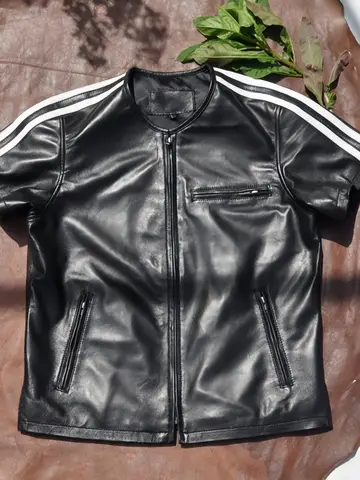 Rare Find! Sheepskin Short TT Genuine Leather Short Sleeve Men's Summer Motorcycle Jacket Japanese Style Simple Versatile Casual