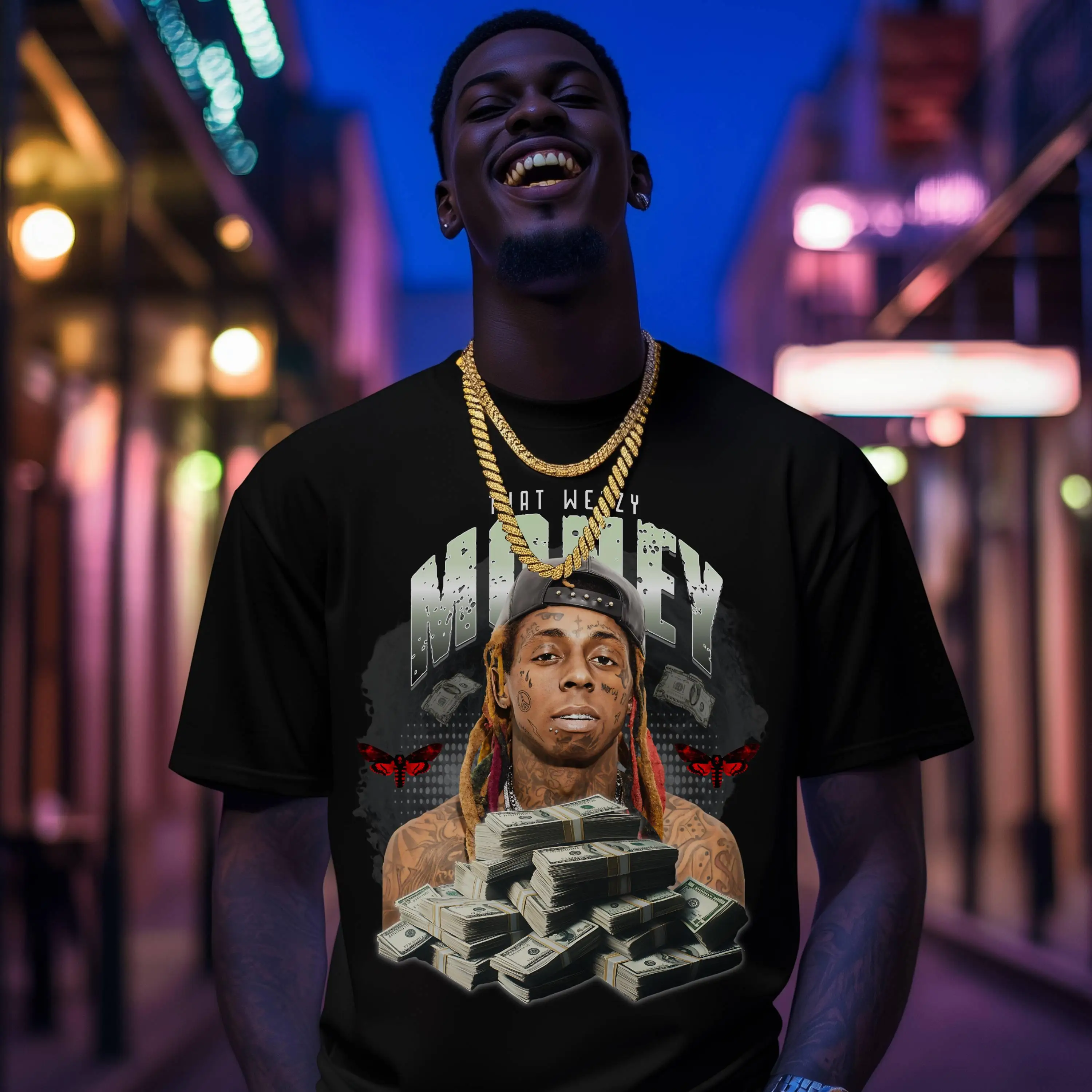 2025-26 الصيف الهيب هوب ليل واين 100% القطن تي شيرت مطبوع للجنسين الرجال النساء الرجال الأسود طاقم الرقبة قصيرة الأكمام تنفس Y2k