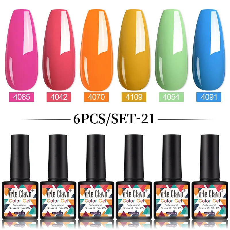

Arte Clavo 6Pcs/Set 8ml Glitter Gel Nail Polish Kit Ultra Shine Nude Color Gel Nail Art Soak Off UV LED Gel Varnish For Manicure