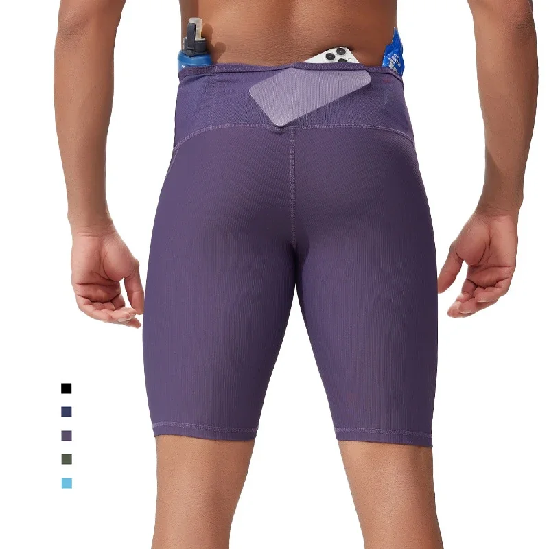 Mens Quick Dry Running Shorts High Waist Compression Workout Bottoms with Mesh Pockets