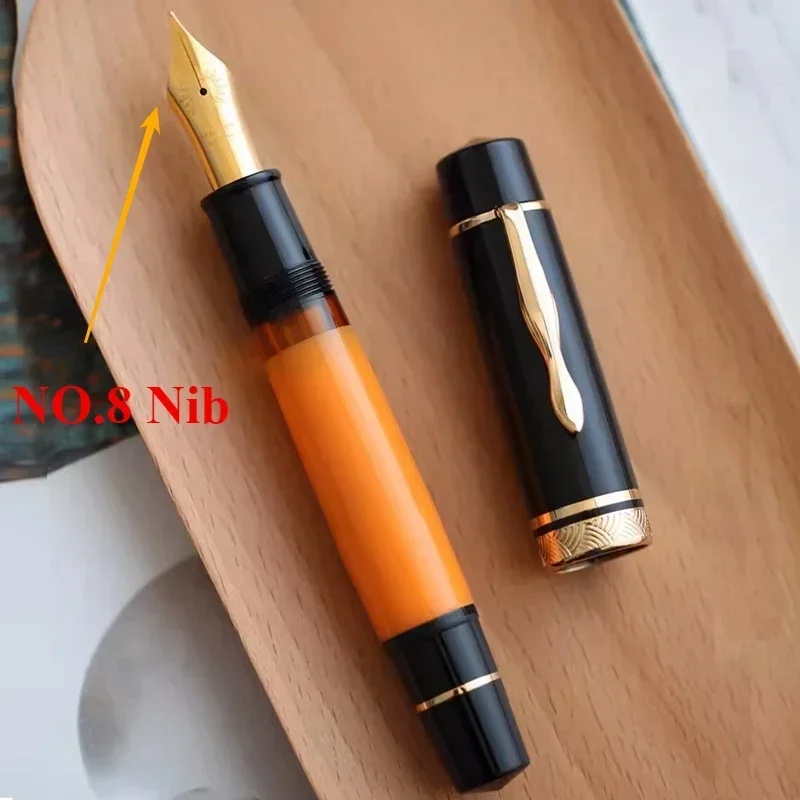 majohn p139 nib caneta tinteiro cor laranja pistao grande escritorio tinta escrita toda a estrutura de cobre tamanho grande no8 no6 ef f m novo 01